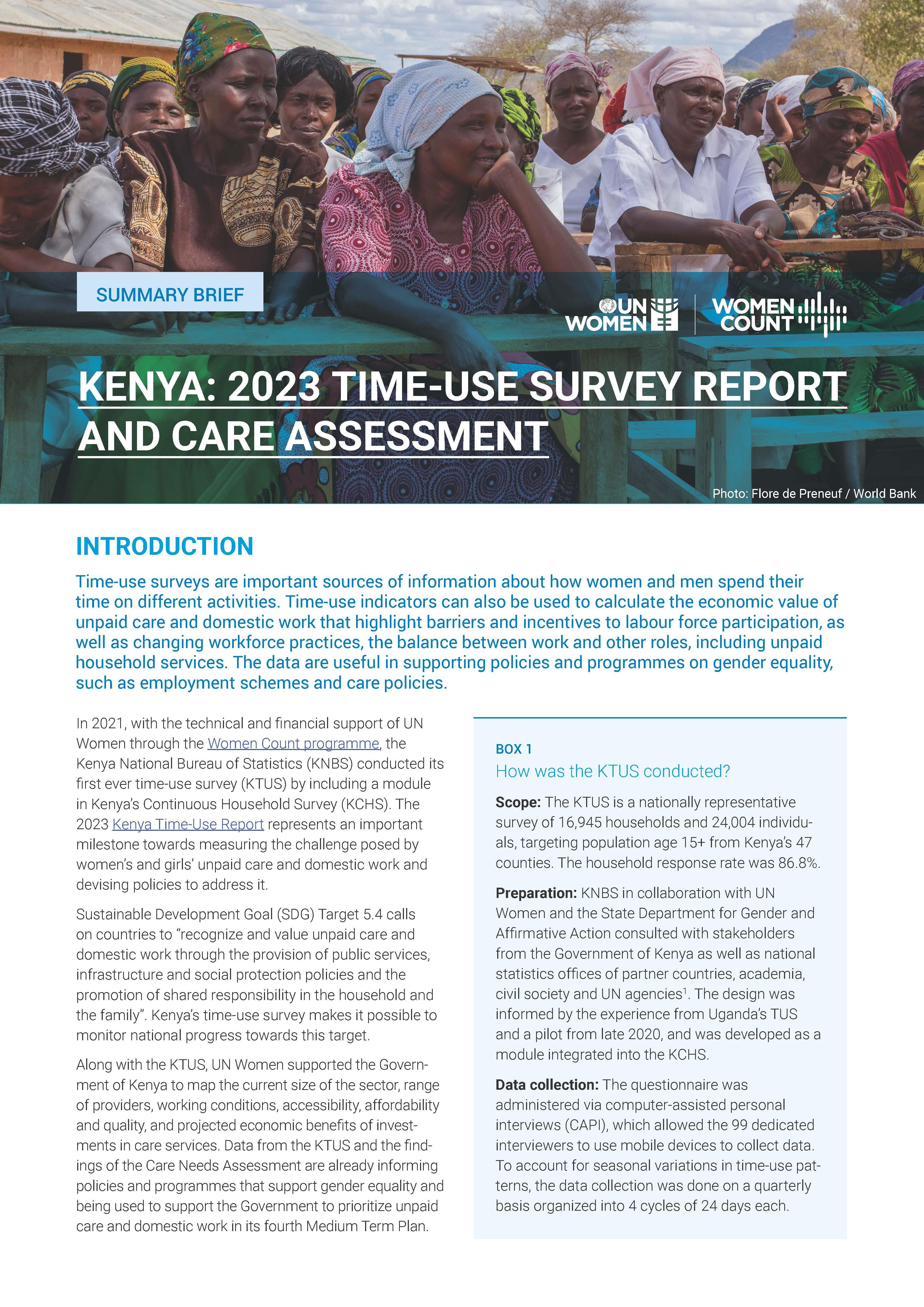 Kenya time use survey and care needs assessment