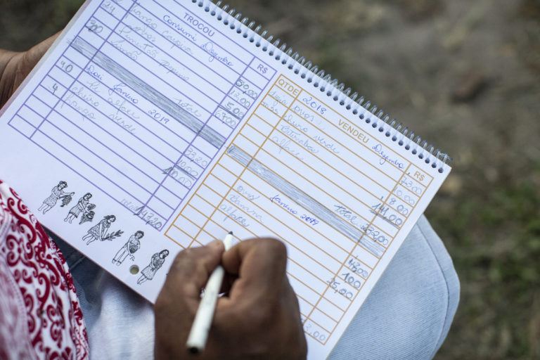 A simple logbook like this one, in which women family farmers record their production, has raised awareness about their contribution to Brazil’s economy. Photo: UN Women/Lianne Milton