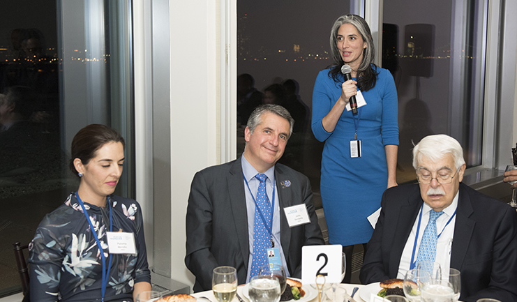 Emily Courey Pryor, Executive Director of Data2X, moderator of the discussion, with members of the delegation from Mexico (INEGI) (left to right): Paloma Meriodio, VP, Julio Santaella, President, Enrique De Alba Guerra, VP. Photo: UN Women/Susan Markisz