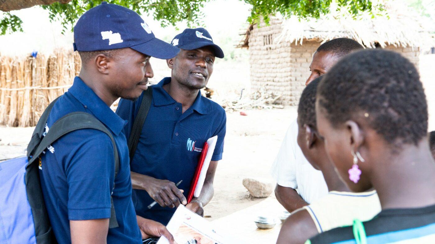 Micheque Nhambazi (left) and Bencio Mizinho (right) conduct house-to-house surveys in Mozambique, as part of a programme to combat river blindness. It's important to gather survey data from marginalized groups. Photo: Alyssa Marriner/Sightsavers 2019