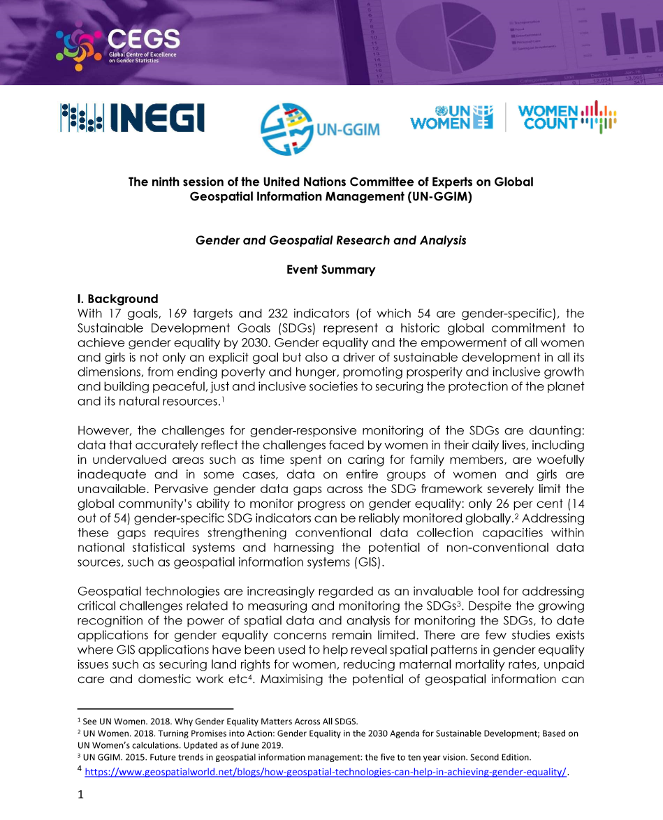 UN-GGIM Side Event Summary: Gender and Geospatial Research and Analysis