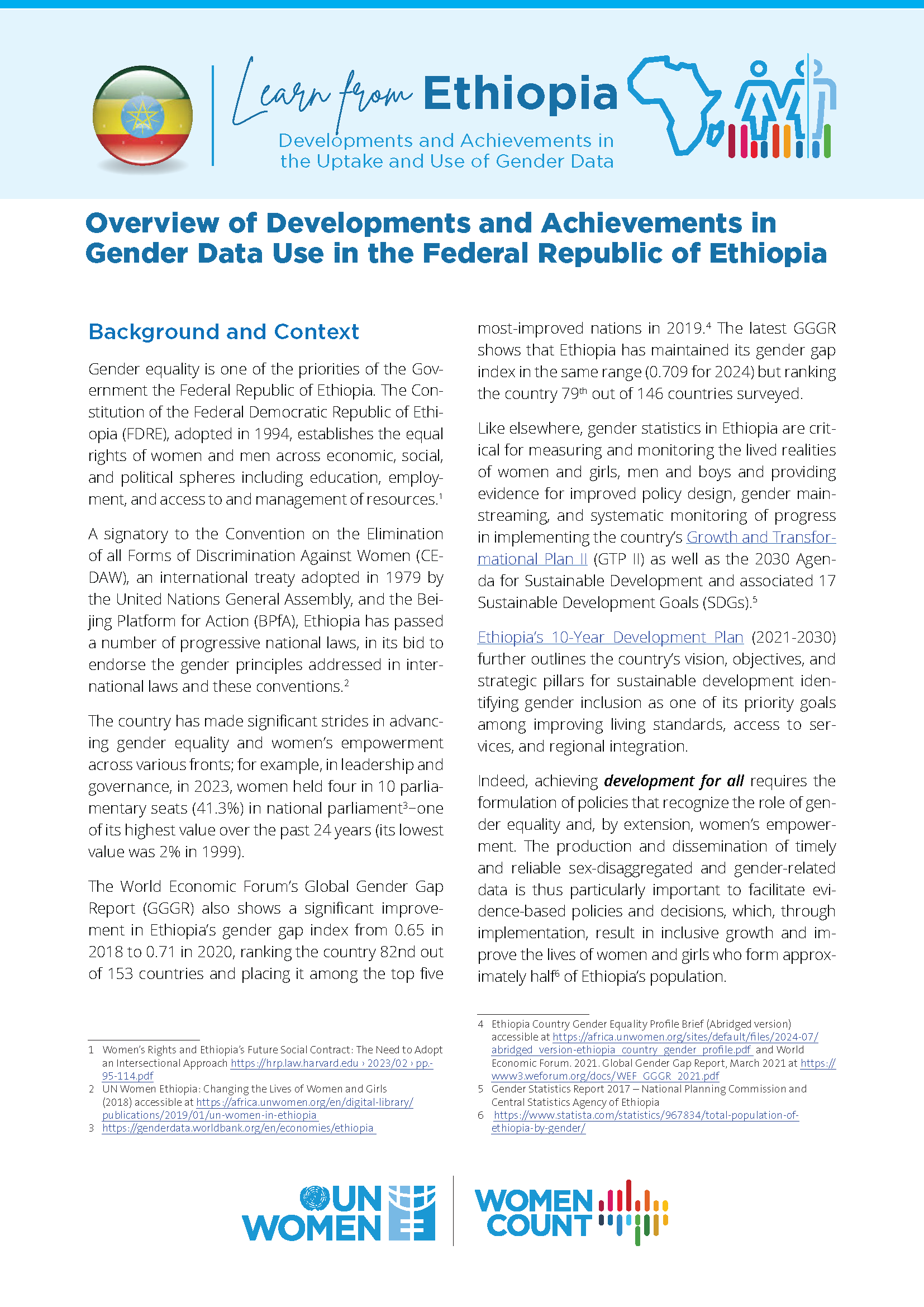 Developments and Achievements in the Uptake and Use of Gender Data in Ethiopia