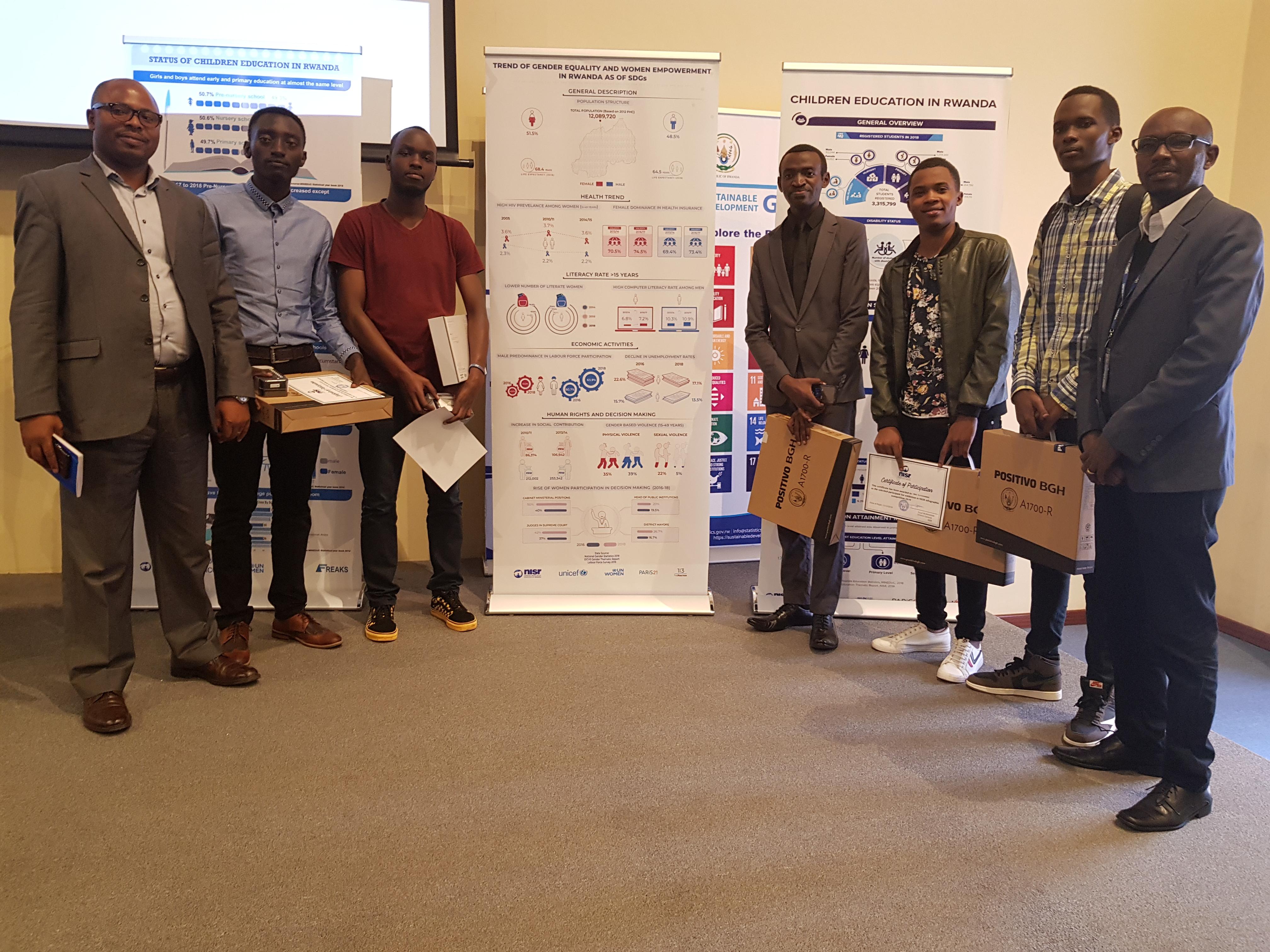 The team awarded second place for their infographic on gender equality Rwanda infographic