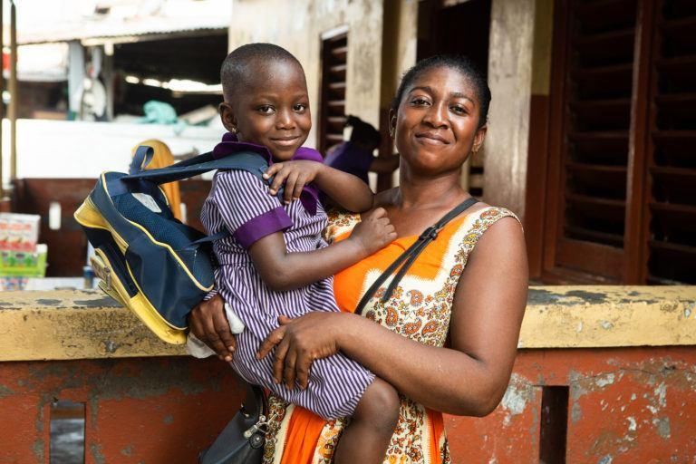 Nyhira and her mother use the Makola Market Childcare Centre in Accra. Photo: UN Women/Ruth McDowall