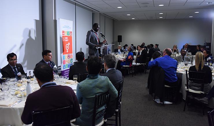 Papa Seck, Chief Statistician of UN Women addresses the guests of the event on “Effecting a Radical Shift in Gender Statistics Development: What Roles Can Chief Statisticians Play?